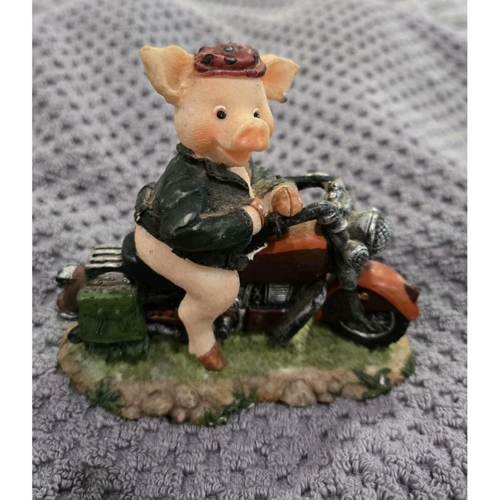 Vintage Biker Pig‎ Figurine Resin Hog on Motorcycle Bandana Jacket Collectible
